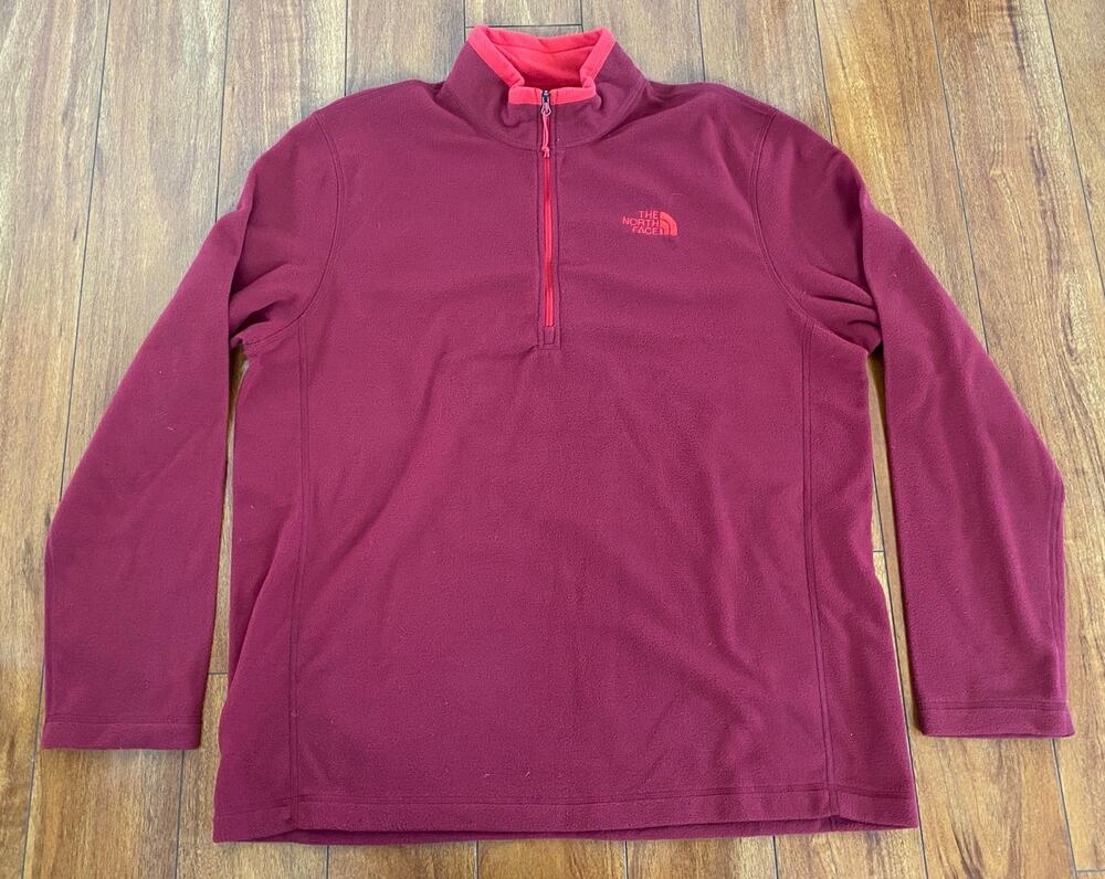 Men The North Face 1/4 quarter zip red fleece pullover sweater top, L